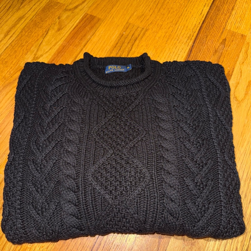 Polo Ralph Lauren Black Cable Knit Crewneck Sweater